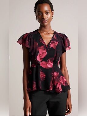 Ted Baker Belamay Angel Sleeve Peplum Top. Size 3